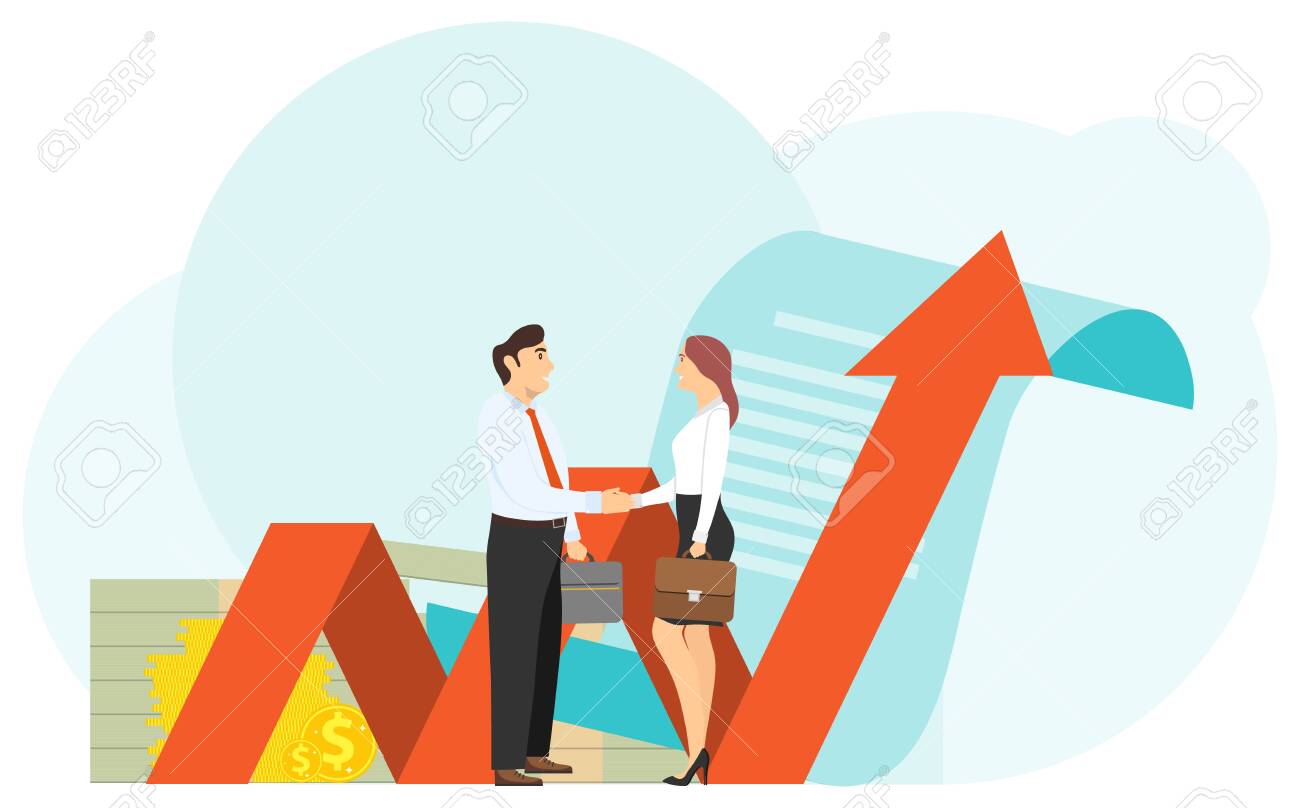 Deal. Successful deal. A man and a woman made a successful deal. Vector. - 150175947 Deal. Successful deal. A man and a woman made a successful deal. Vector. - 150175947