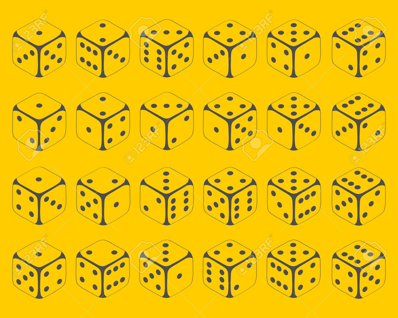 Dice. Set of dice icons on a yellow background in isometric illustration. Vector illustration. Vector. - 162890970 Dice. Set of dice icons on a yellow background in isometric illustration. Vector illustration. Vector. - 162890970
