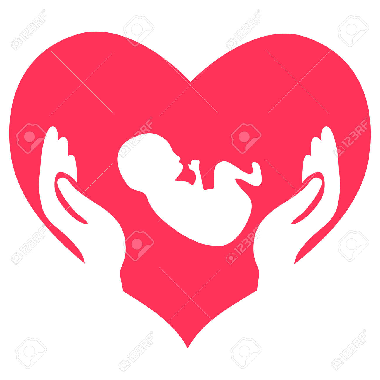 Save the life of a child. Hands on the background of the heart protect the newborn baby. Vector illustration. Vector. - 167578754 Save the life of a child. Hands on the background of the heart protect the newborn baby. Vector illustration. Vector. - 167578754