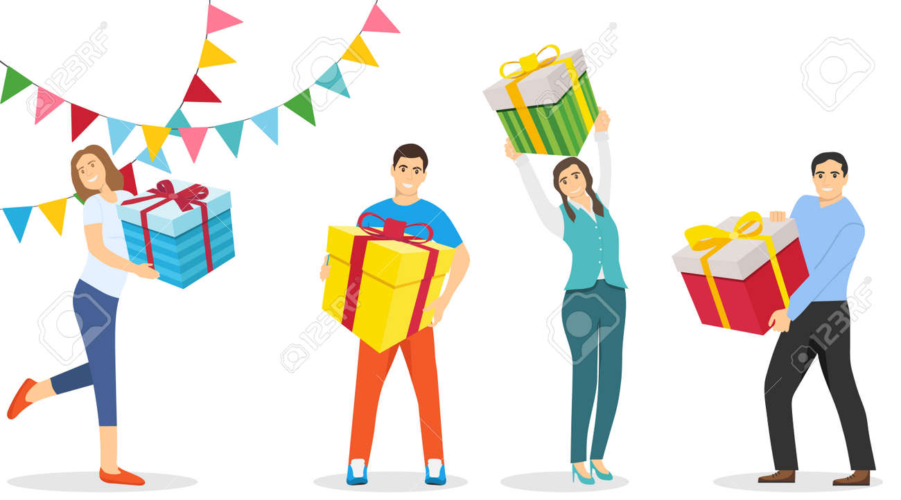 People are holding New Year's gifts in their hands. People with gifts in their hands. Vector illustration. Vector. - 167578911 People are holding New Year's gifts in their hands. People with gifts in their hands. Vector illustration. Vector. - 167578911