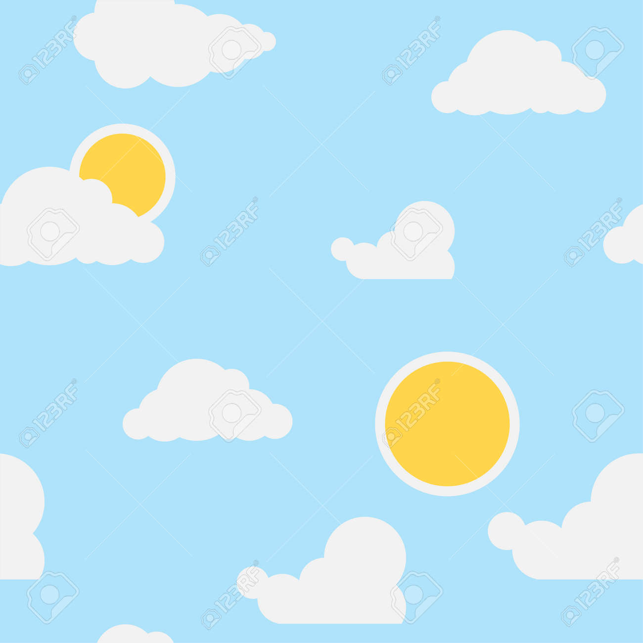 Wallpaper for a children's room clouds and sun on a blue background. Seamless wallpaper for the nursery. Vector cartoon illustration. Vector. - 167579134 Wallpaper for a children's room clouds and sun on a blue background. Seamless wallpaper for the nursery. Vector cartoon illustration. Vector. - 167579134
