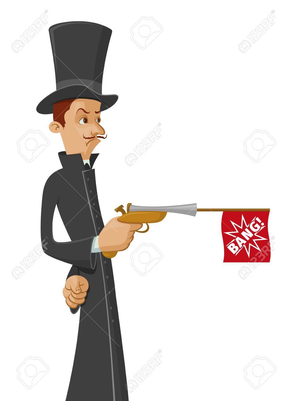 決闘のピストルとシルクハットの男のイラスト素材 ベクタ Image