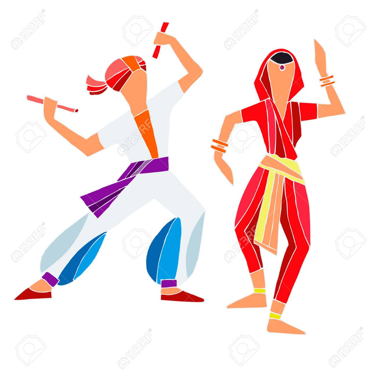 Dancing Figures Of Men And Women In National Dress. Set Of Isolated  Elements For Design Of Holidays In India. Color Hand Drawing In Sketch  Style. Vector Illustration. Royalty Free SVG, Cliparts, Vectors,, image size:1300x1300