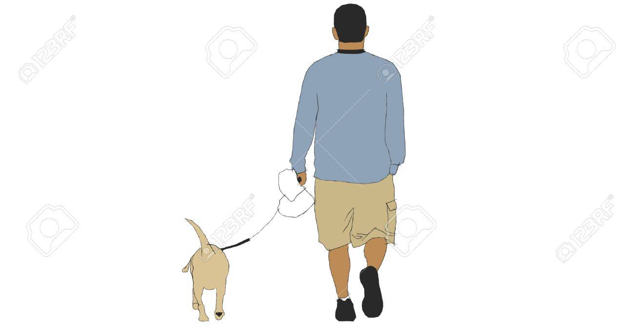 男散歩犬のイラスト の写真素材 画像素材 Image
