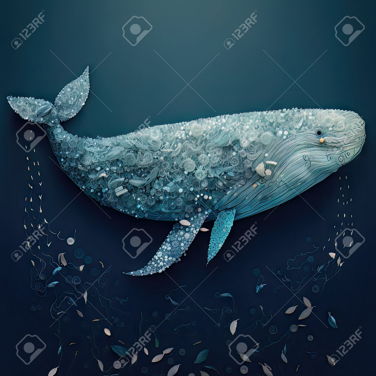 Blue Whale With Seashells. AI Generated Whale Made Of Garbage And Plastic  Stock Photo, Picture and Royalty Free Image. Image 200726637.