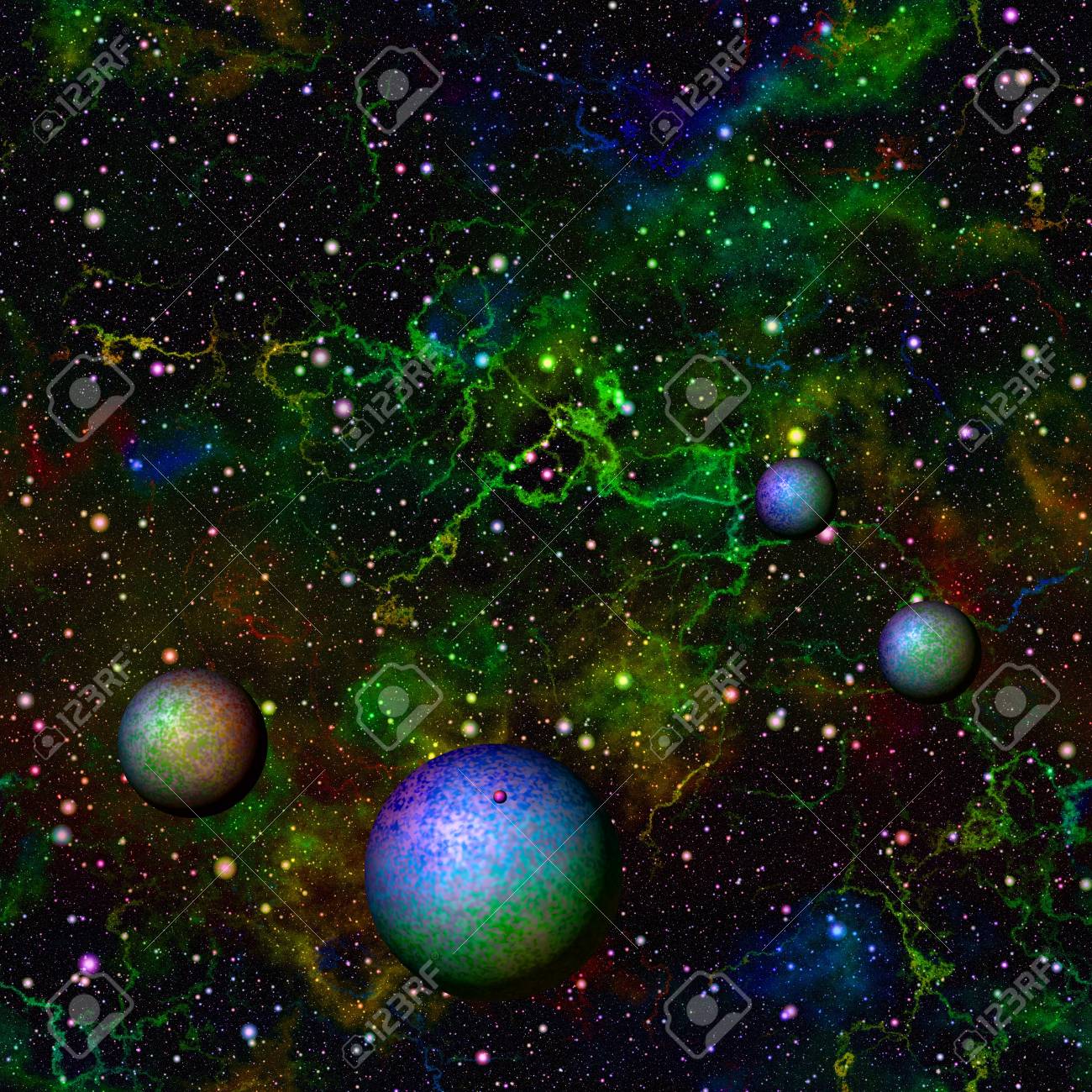 抽象的な明るくカラフルな宇宙 虹色の惑星 星雲の夜星空 光沢のある