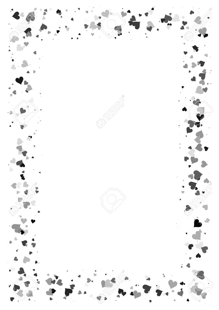 abstract rectangle frame made of grey hearts isolated on white