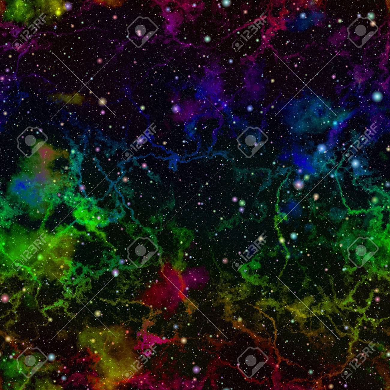 抽象的なカラフルな宇宙の暗黒 虹色の星雲夜星空を多色の宇宙 きらめく銀河のテクスチャ背景 シームレスなイラスト の写真素材 画像素材 Image
