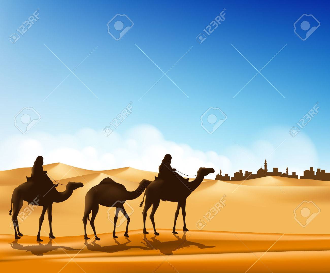 Group of Arab People with Camels Caravan Riding in Realistic Wide Desert Sands in Middle East Going to a City. Editable Vector Illustration - 38617200 Group of Arab People with Camels Caravan Riding in Realistic Wide Desert Sands in Middle East Going to a City. Editable Vector Illustration - 38617200