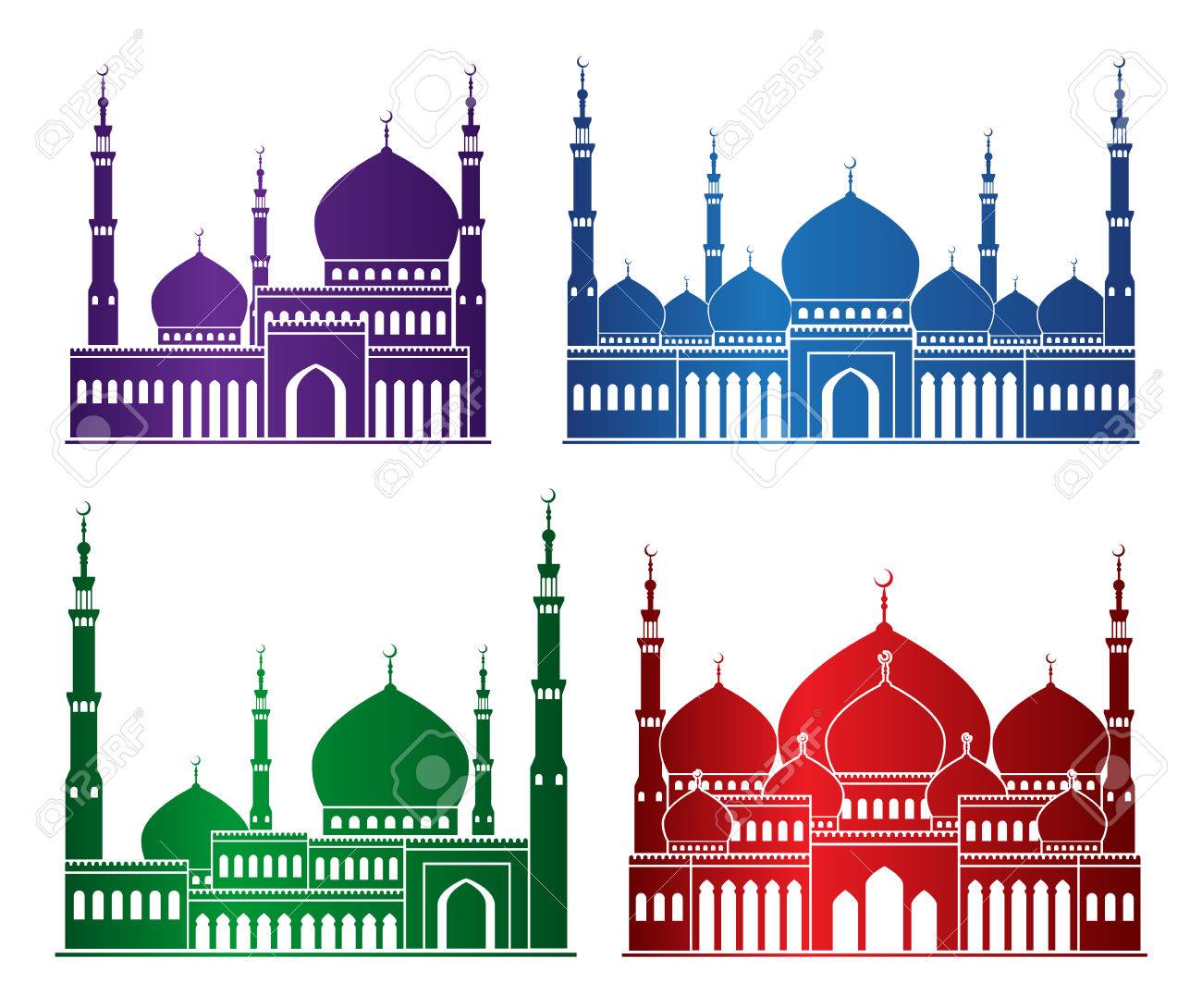 カラフルなモスクやイスラムのお祝いラマダン カリームの Eid Mubarak 背景分離マスジッド要素のセットです 編集可能なベクター イラストです の イラスト素材 ベクタ Image
