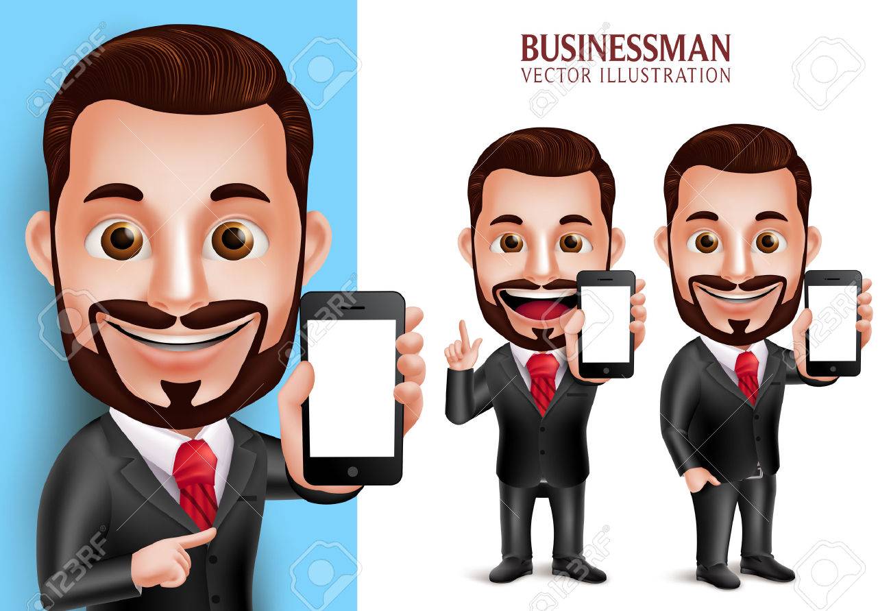 3D Realistic Professional Business Man Vector Character Holding Mobile Phone with Blank Screen Isolated in White Background. Set of Vector Illustration - 49826486 3D Realistic Professional Business Man Vector Character Holding Mobile Phone with Blank Screen Isolated in White Background. Set of Vector Illustration - 49826486