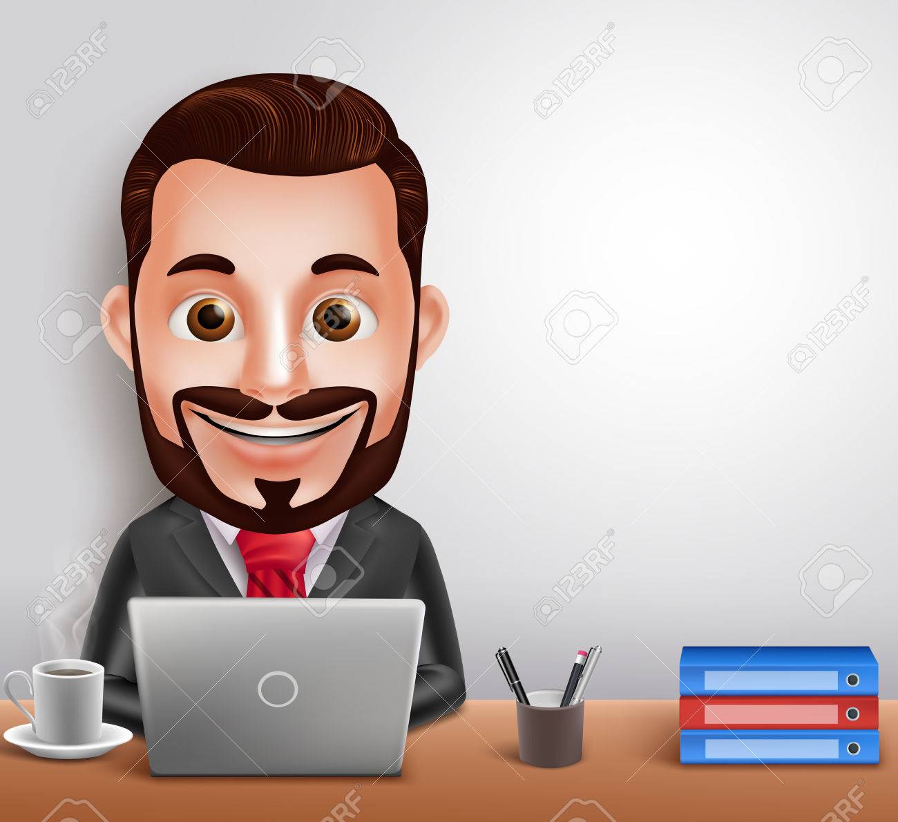 3D Realistic Professional Business Man Vector Character Busy Working in Office Desk with Laptop Computer. Vector Illustration - 49826487 3D Realistic Professional Business Man Vector Character Busy Working in Office Desk with Laptop Computer. Vector Illustration - 49826487
