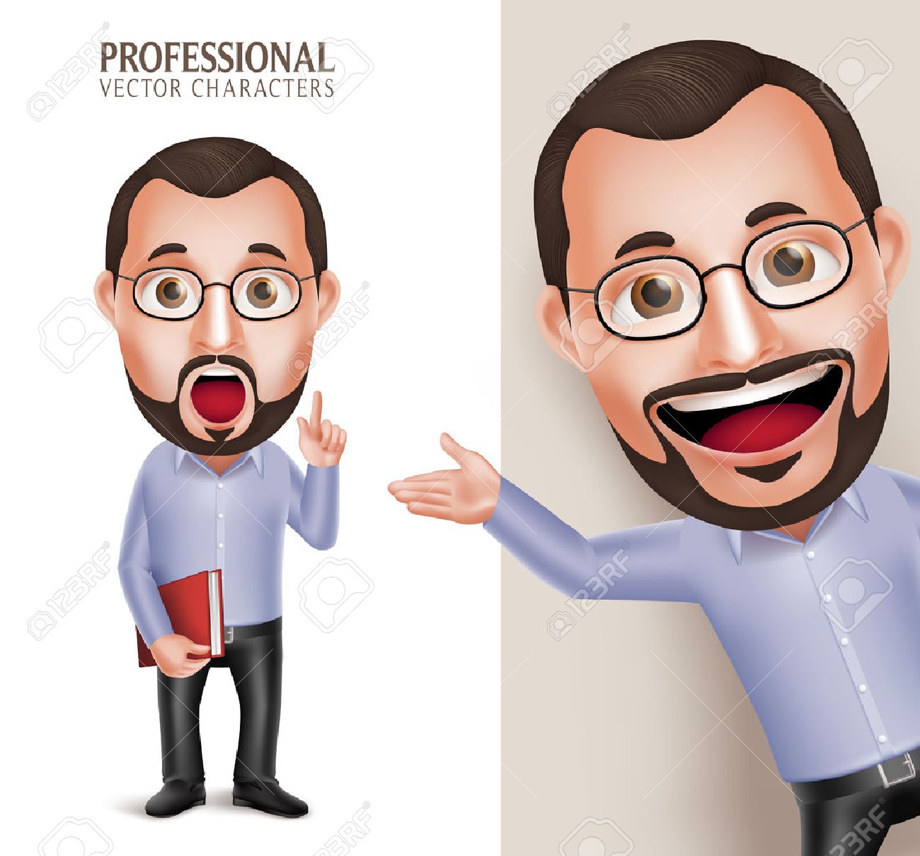 3d Réaliste Professional Drôle Vieux Professeur Enseignant Homme Caractère Tenir Livre Avec Lunettes Isolé En Arrière Plan Blanc Illustration