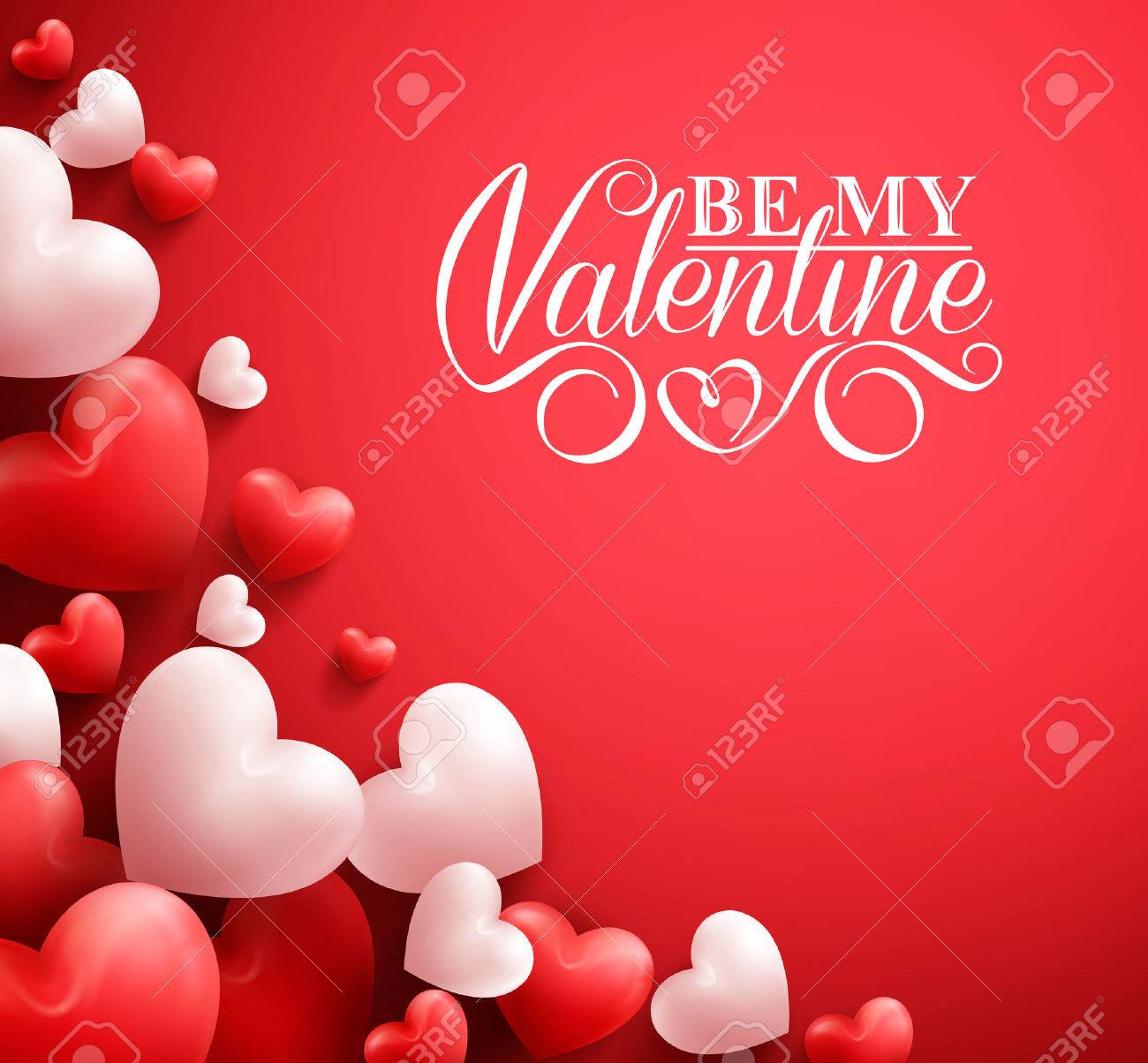 Realistic 3D Colorful Soft and Smooth Valentine Hearts in Red Background with Happy Valentines Day Greetings. Illustration - 50500014 Realistic 3D Colorful Soft and Smooth Valentine Hearts in Red Background with Happy Valentines Day Greetings. Illustration - 50500014