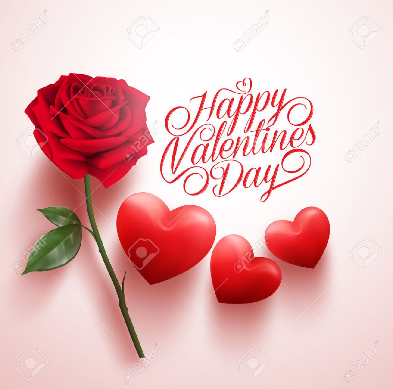 3D Realistic Red Rose and Hearts with Happy Valentines Day Message. Vector Illustration - 50901909 3D Realistic Red Rose and Hearts with Happy Valentines Day Message. Vector Illustration - 50901909