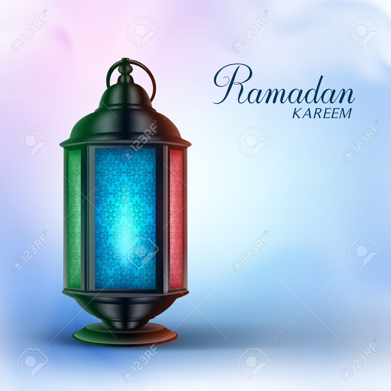 Download Ramadan Lantern Or Fanous With Ramadan Kareem Greetings In A Colorful Background 3d Realistic Vector Illustration Royalty Free Cliparts Vectors And Stock Illustration Image 56152483