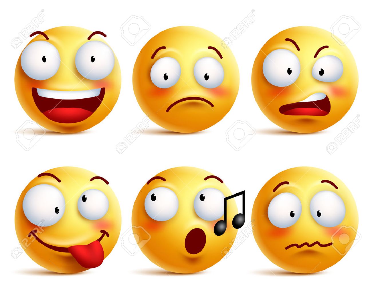 Smiley face icons or emoticons with set of different facial expressions in glossy 3D realistic isolated in white background. Vector illustration - 56696637 Smiley face icons or emoticons with set of different facial expressions in glossy 3D realistic isolated in white background. Vector illustration - 56696637