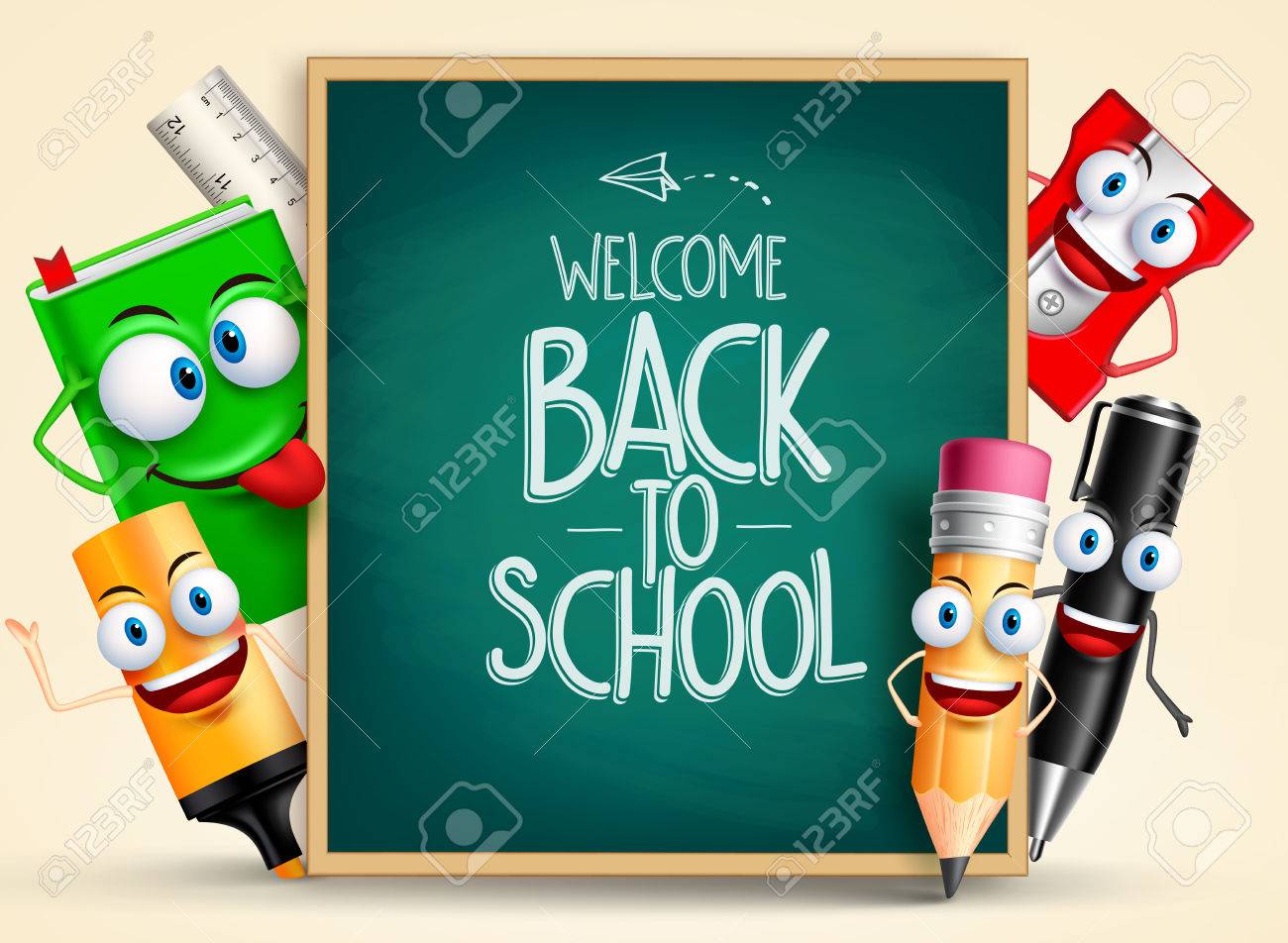 School vector characters of funny pencil, pen, sharpener and other school items holding blackboard with back to school writing. Vector illustration - 57976220 School vector characters of funny pencil, pen, sharpener and other school items holding blackboard with back to school writing. Vector illustration - 57976220