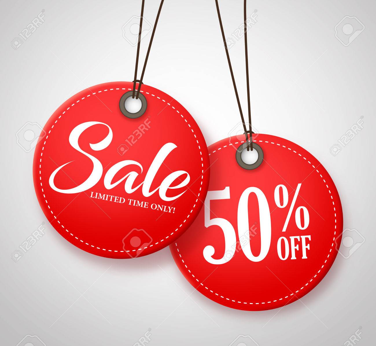 Circle Sale Tags Design with Half Price Text in Red Color Hanging in White Background. Vector Illustration. - 59493005 Circle Sale Tags Design with Half Price Text in Red Color Hanging in White Background. Vector Illustration. - 59493005