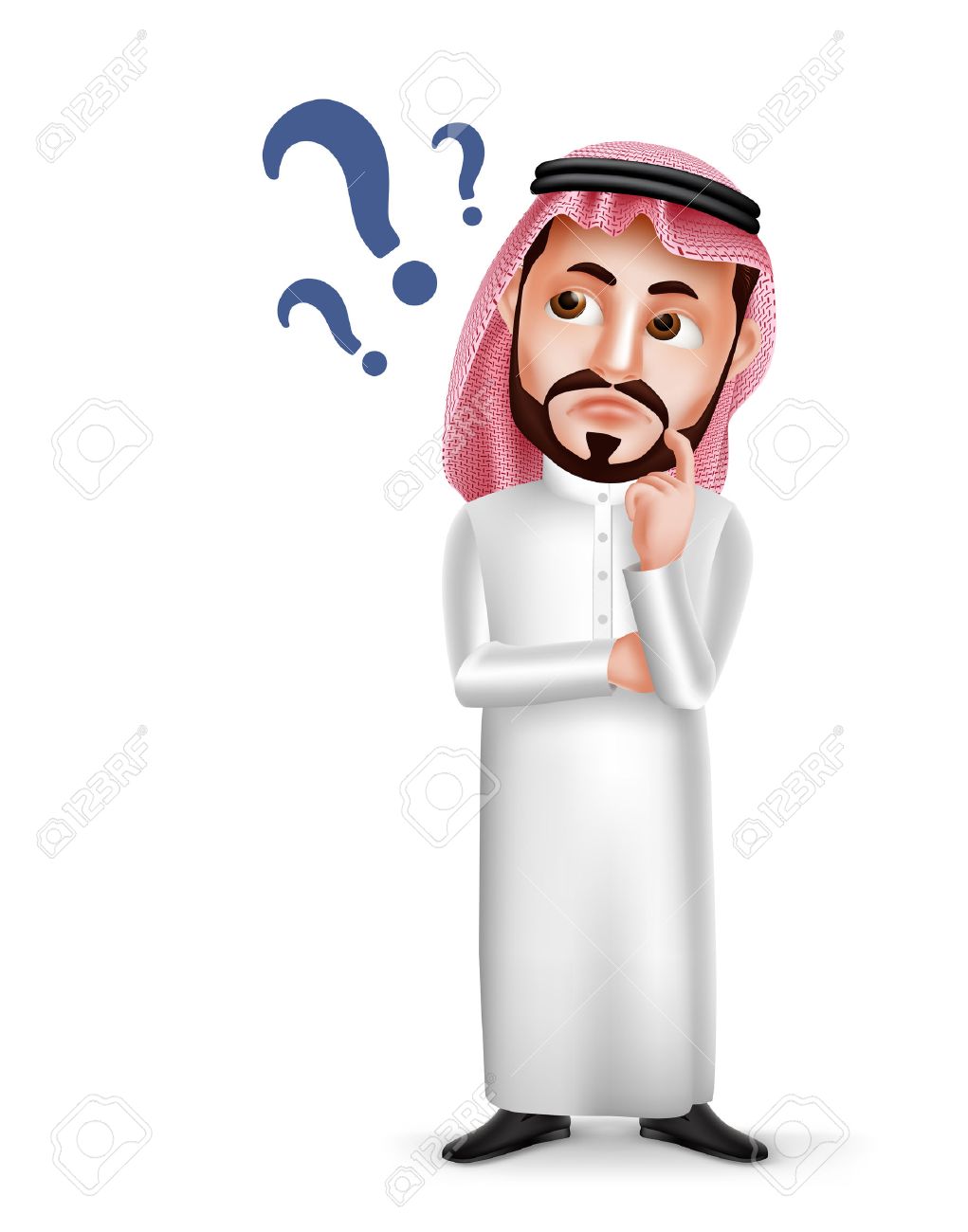 Saudi arab man vector character wearing thobe with confused or thinking facial expression isolated in white background. Vector illustration. - 60962849 Saudi arab man vector character wearing thobe with confused or thinking facial expression isolated in white background. Vector illustration. - 60962849