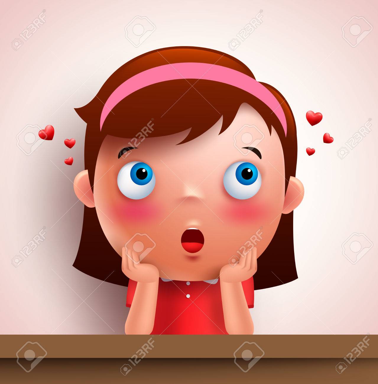 Adorable pretty girl kid vector character in love and dreaming with lovely blushing face and hearts. Vector illustration. - 78768203 Adorable pretty girl kid vector character in love and dreaming with lovely blushing face and hearts. Vector illustration. - 78768203