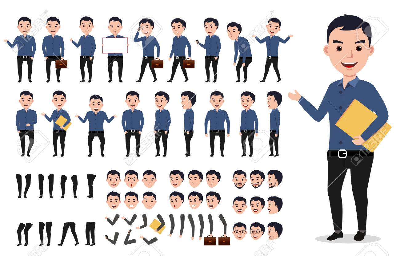 Businessman or male vector character creation set. Professional man holding folder with poses, gestures and emotions isolated in white. Vector illustration. - 79993617 Businessman or male vector character creation set. Professional man holding folder with poses, gestures and emotions isolated in white. Vector illustration. - 79993617