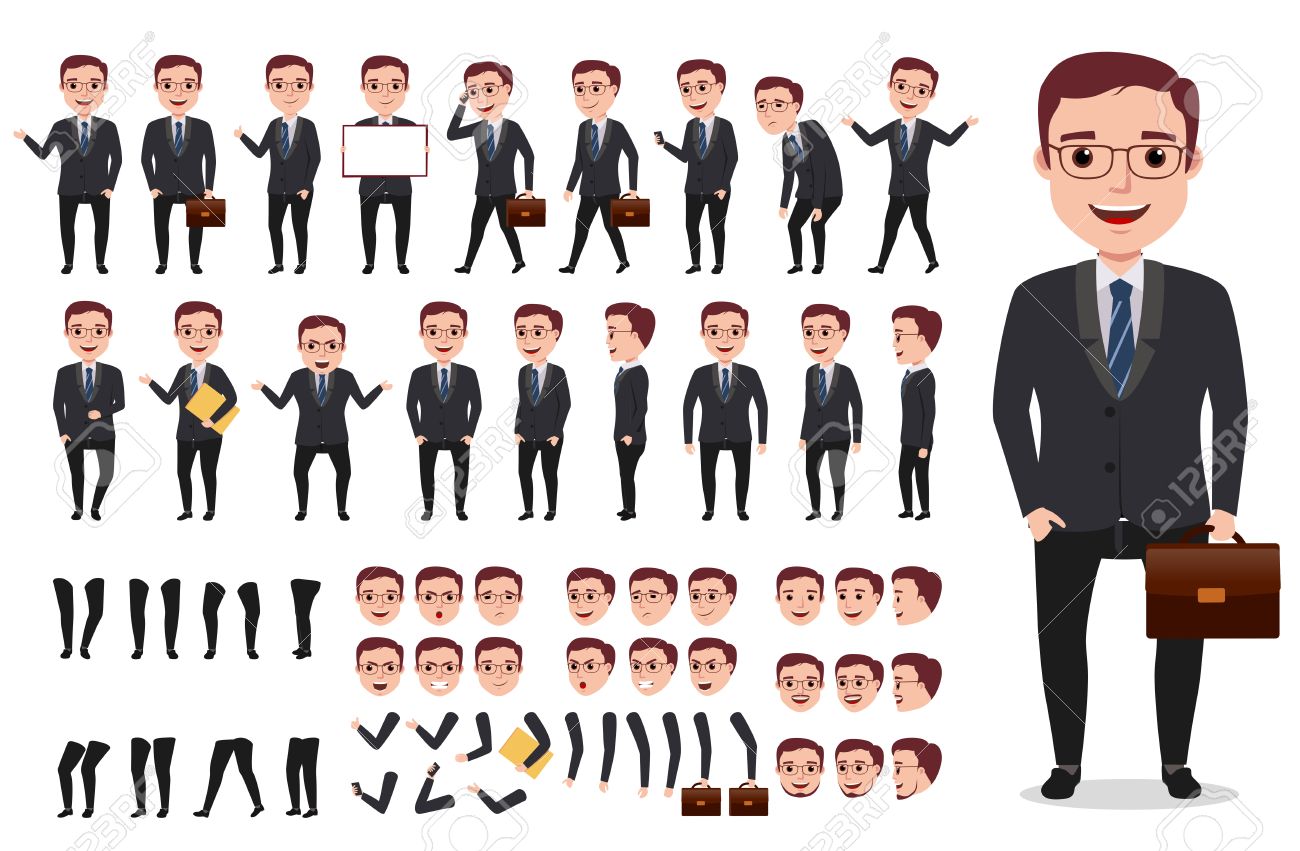 Businessman Or Office Male Vector Character Creation Kit Set Of Ready To Use Characters And Create Your Own With Poses And Gestures Isolated In White Royalty Free Cliparts Vectors And Stock Illustration