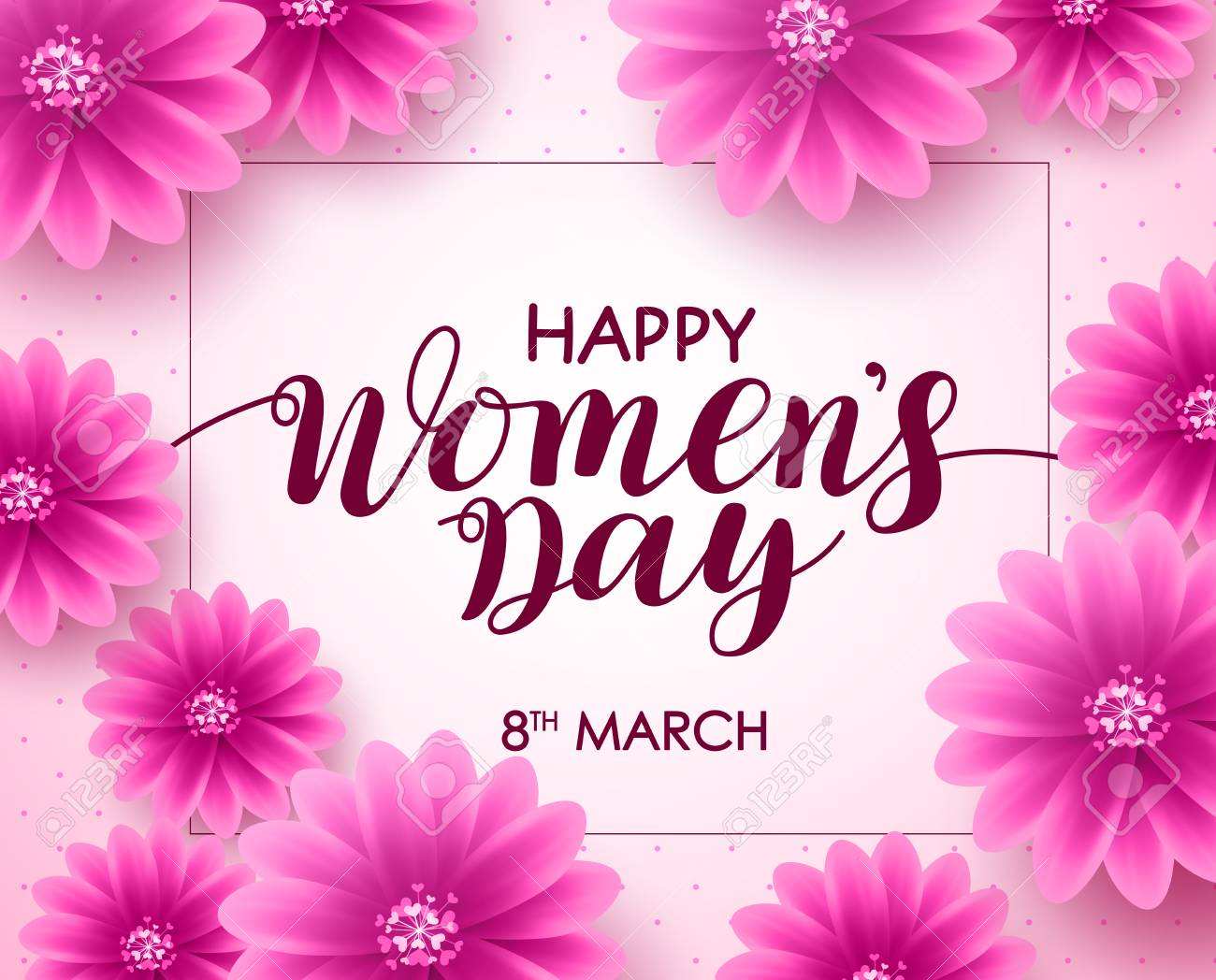 Happy March 8th Women S Day Happy Women's Day Vector Background Design With March 8 Text, Pink Flowers  And Boarder For International Women's Day Celebration. Royalty Free Svg,  Cliparts, Vectors, And Stock Illustration. Image 93837912.