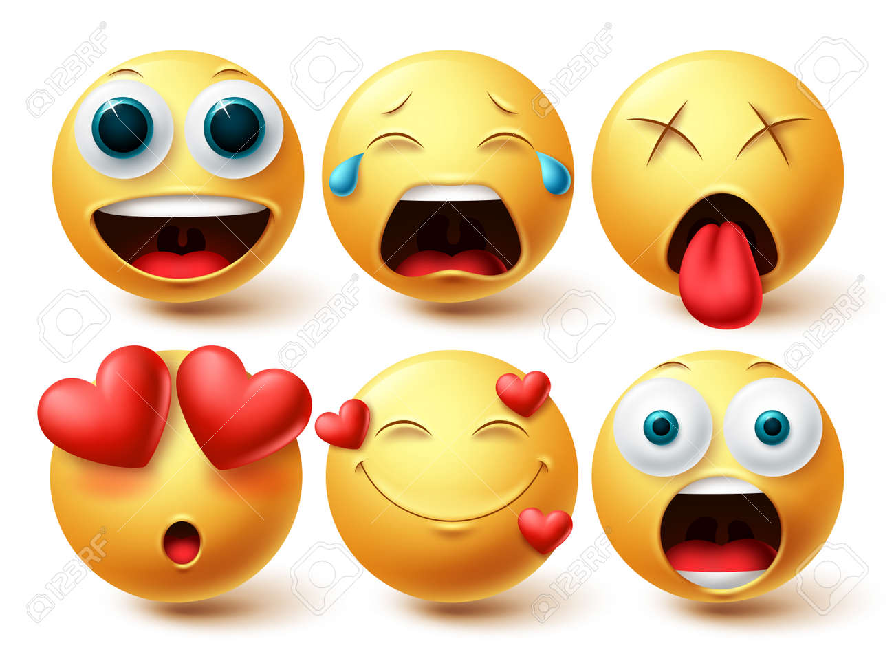 Emoji Smileys In Love Face Vector Set. Smileys Emoticon Happy, In Love And  Amaze Facial Expressions Isolated In White Background For Graphic Design  Elements. Vector Illustration Клипарты, SVG, векторы, и Набор Иллюстраций