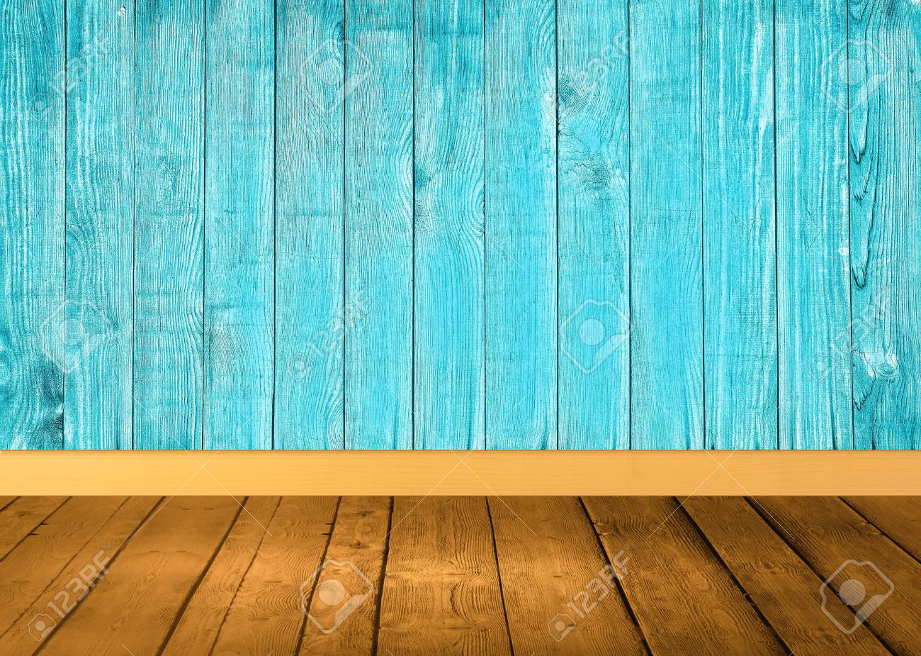 light brown wooden floor and blue light wooden wall background stock
