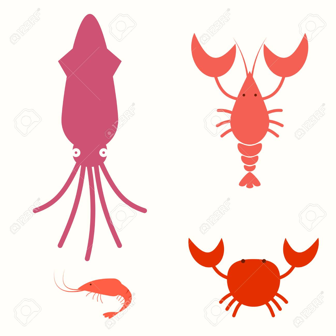 ロブスター 魚 イカ エビ 貝 カニからの魚介類のセット のイラスト素材 ベクタ Image
