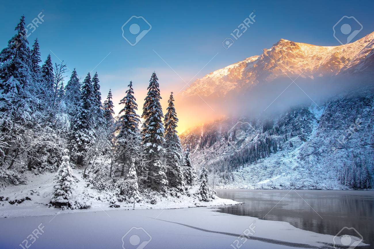 Winter Mountain Landscape At Sunrise Beautiful Mountains And Stock Photo Picture And Royalty Free Image Image 114197438