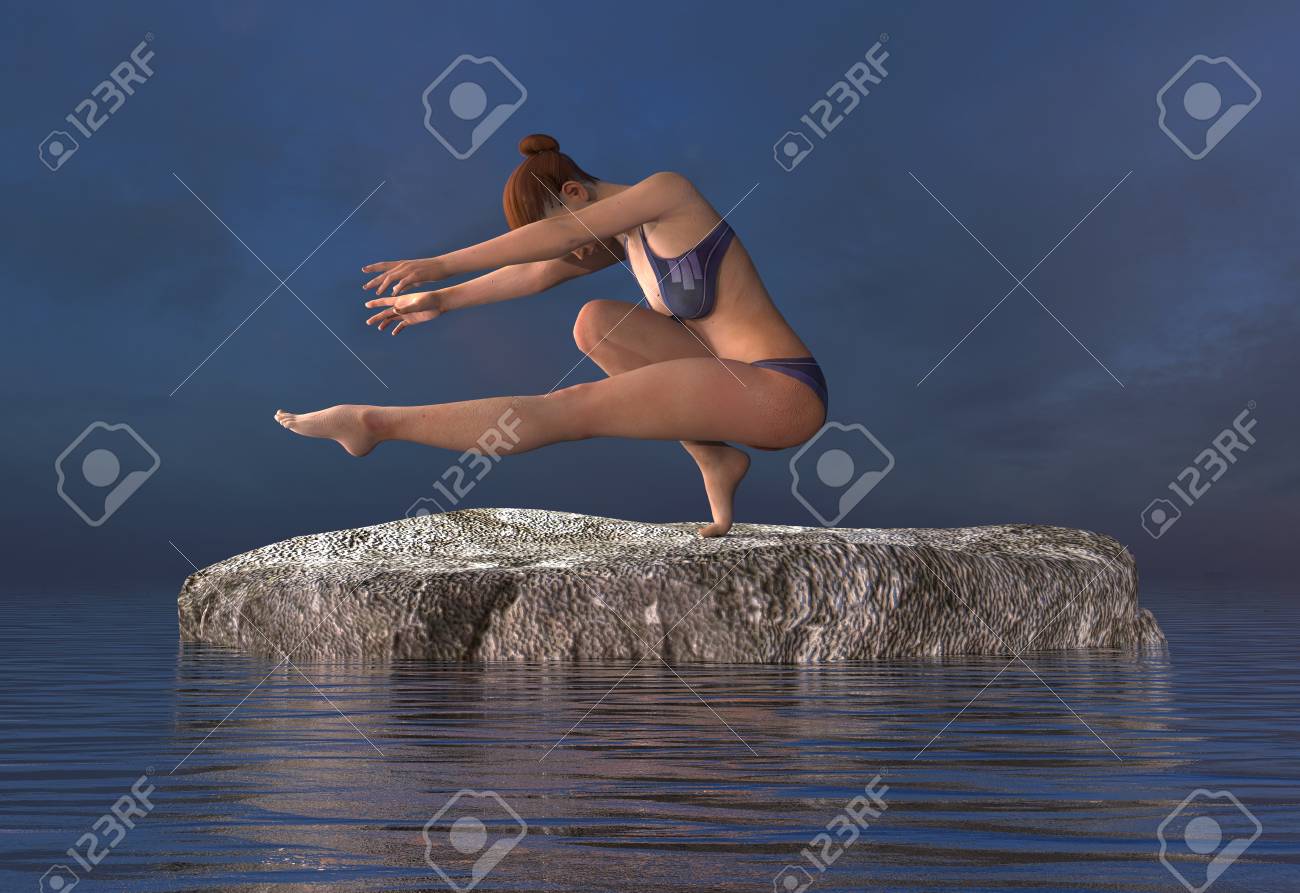 3 D イラスト美少女海でヨガ の写真素材 画像素材 Image
