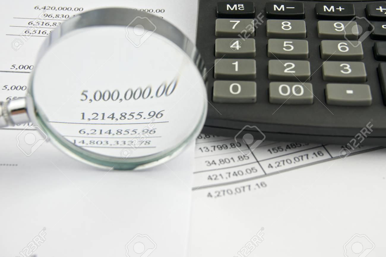 document of account include balance sheet and sales with magnifier