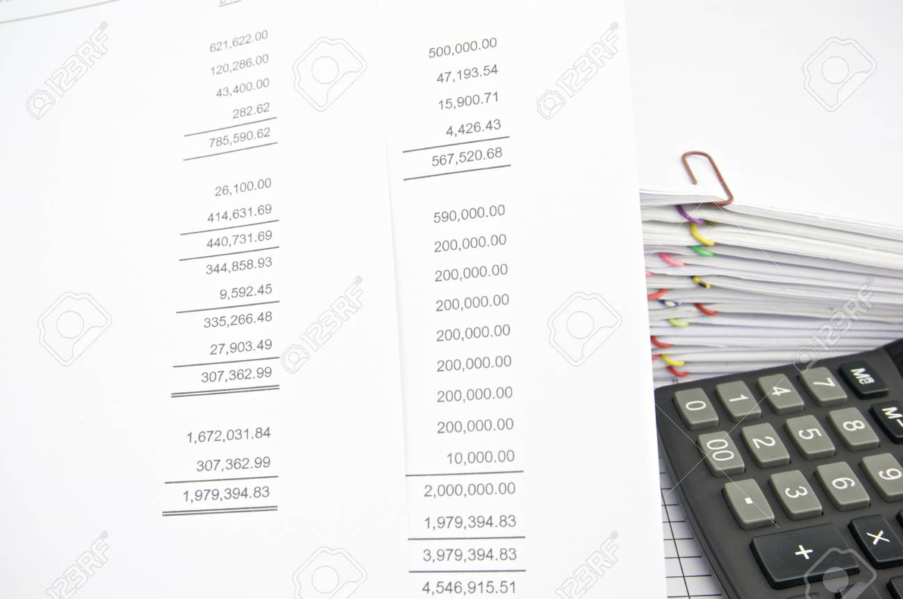 profit and loss statement with finance statement and calculator