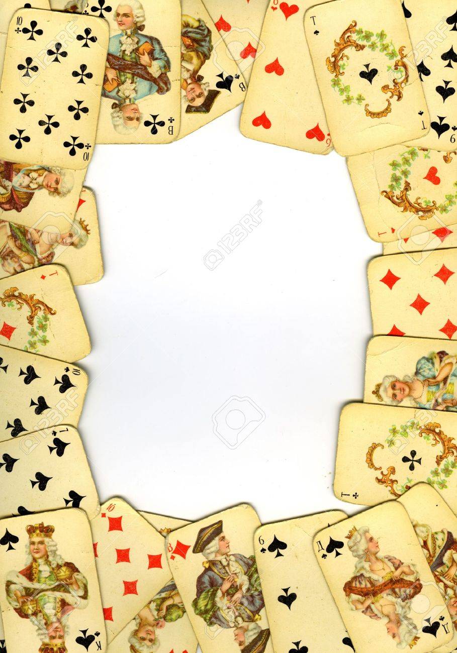 frame from old playing cards on white background cards picture frame