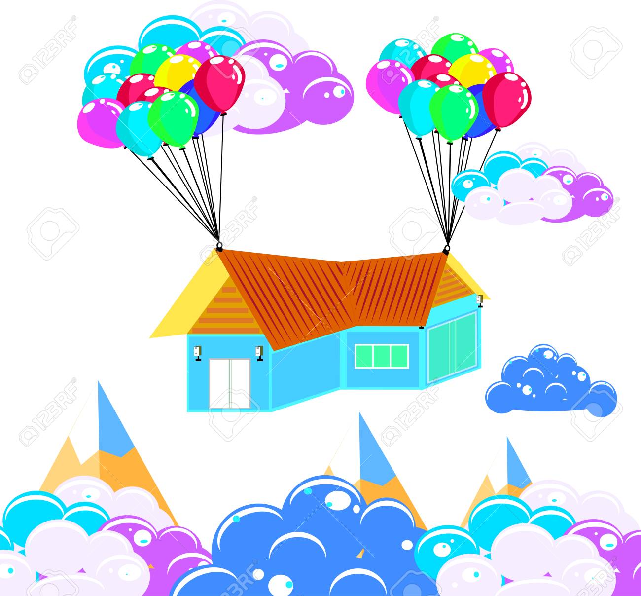 バルーンと一緒に家 ビジネスおよび資産管理の概念のアイデア ベクトル アートとイラスト のイラスト素材 ベクタ Image