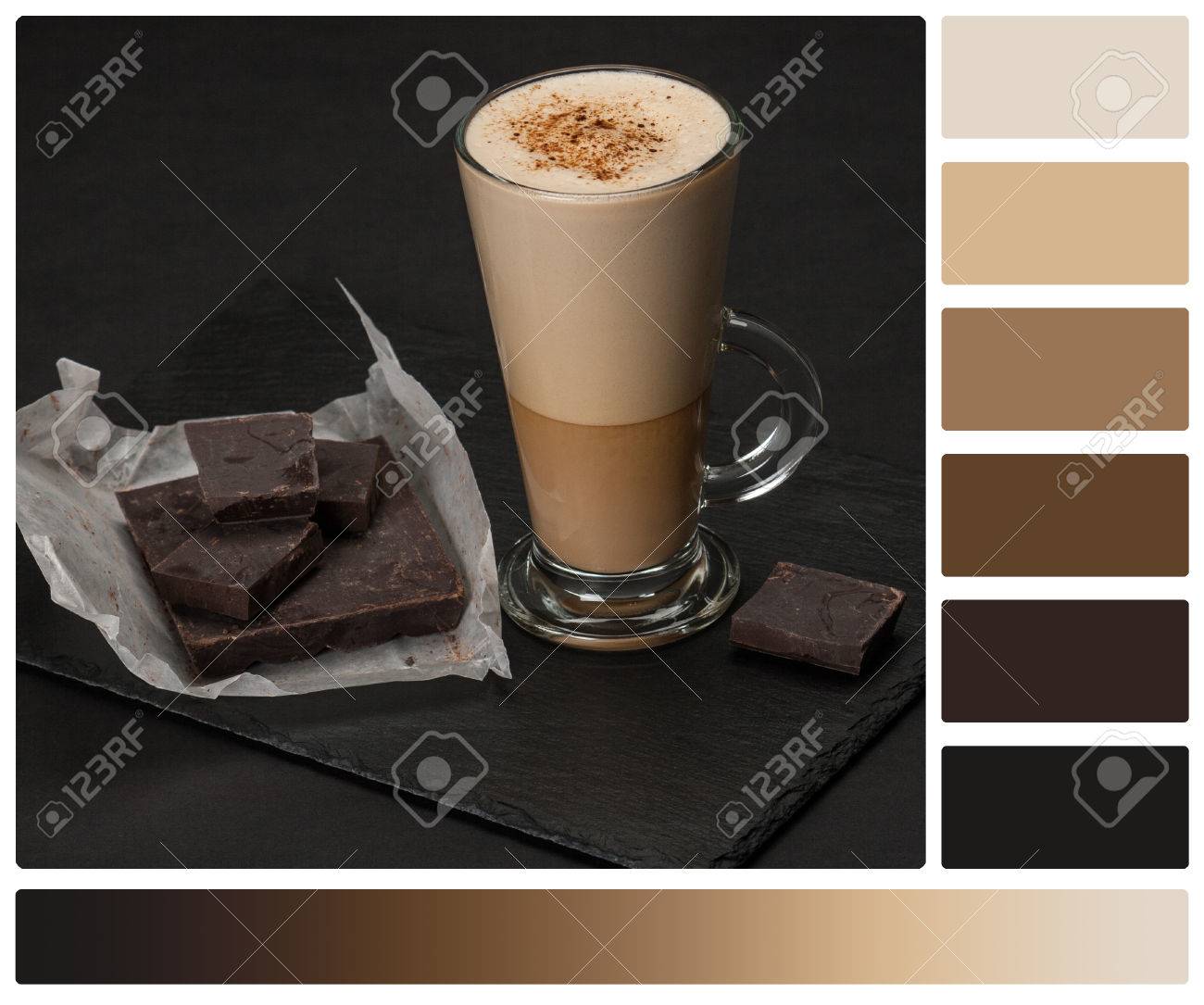 Immagini Stock - Caffè Latte O Frappe. Pezzi Di Cioccolato. Slate Mat  Pietra. Tavolozza Con Omaggio Di Colore Campioni.. Image 47510171