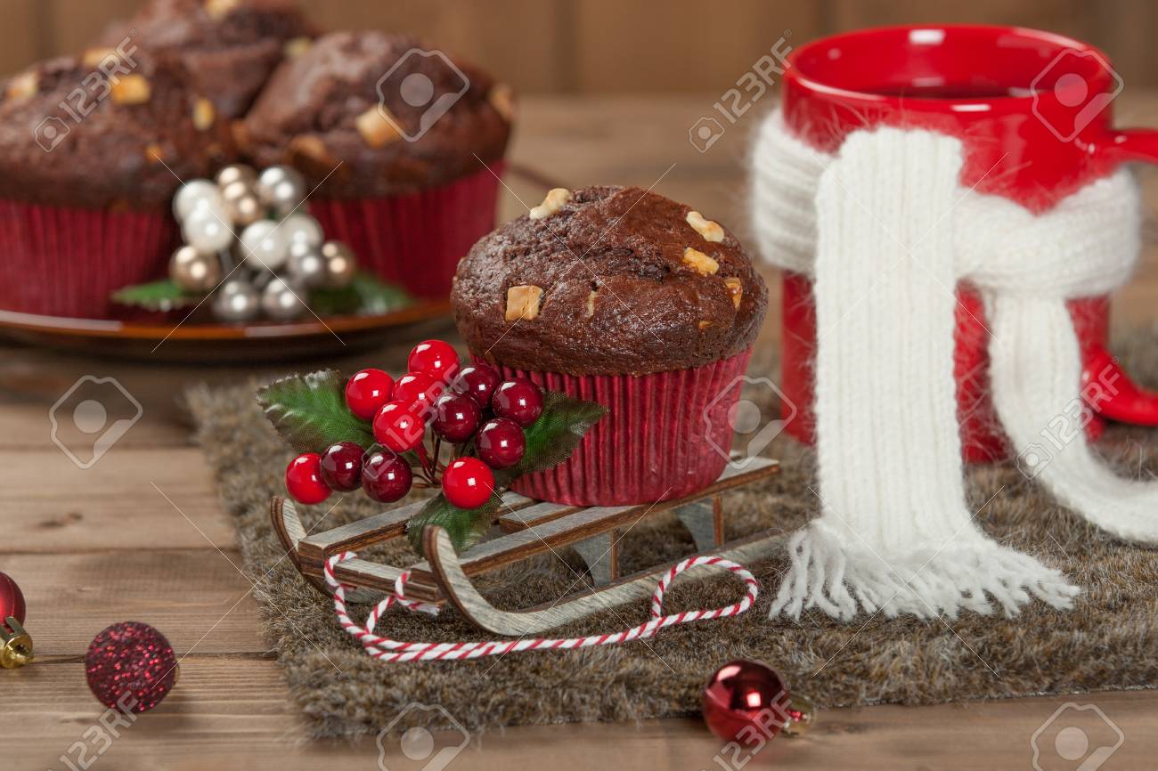 Chocolate Muffins With White Chocolate Chips Mug Of Tea Or Coffee Stock Photo Picture And Royalty Free Image Image 66564562