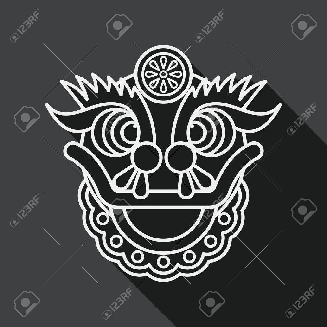 長い影 Eps10 ドラゴン 獅子舞の頭に中国の旧正月フラット アイコン のイラスト素材 ベクタ Image