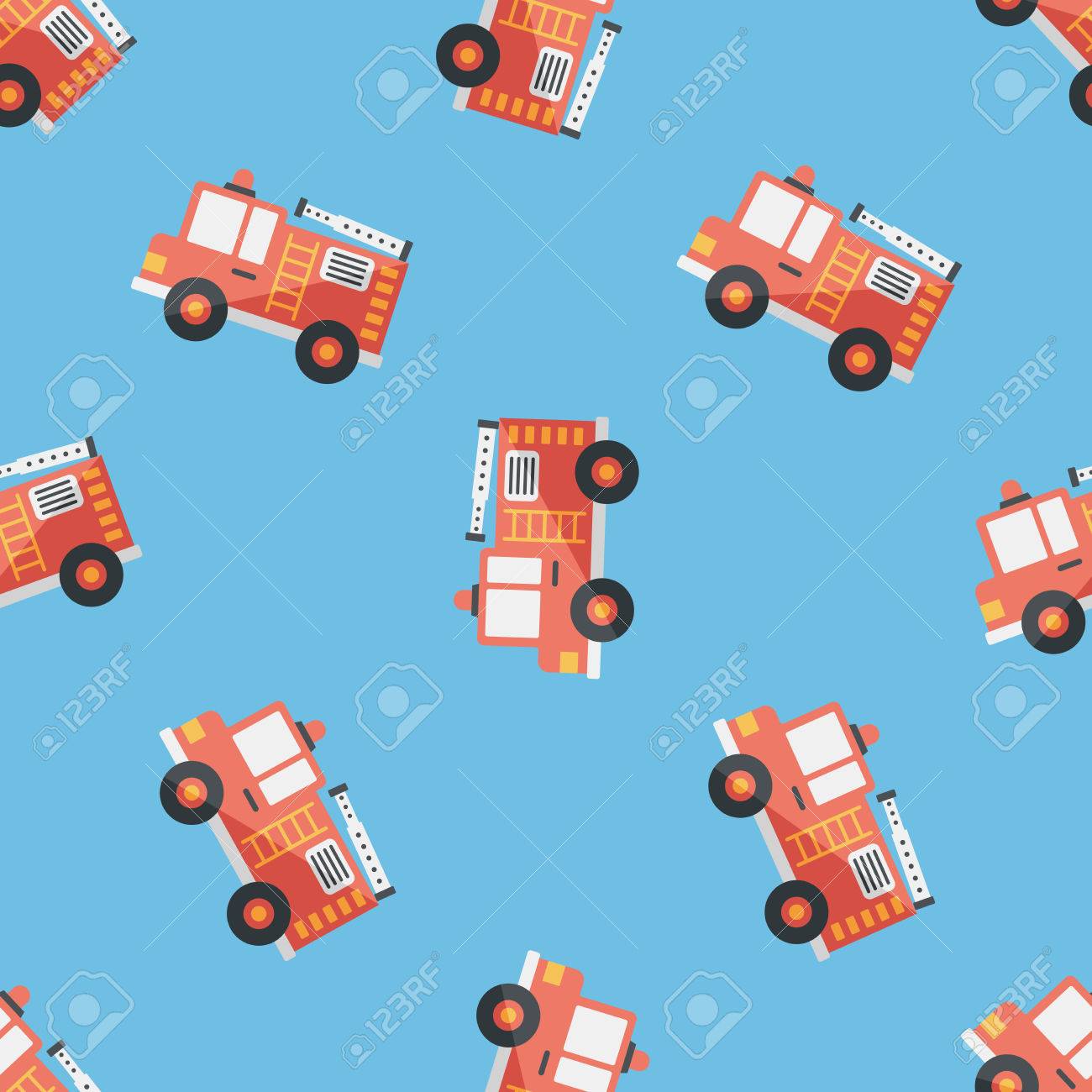transportation fire truck flat icon eps10 seamless pattern