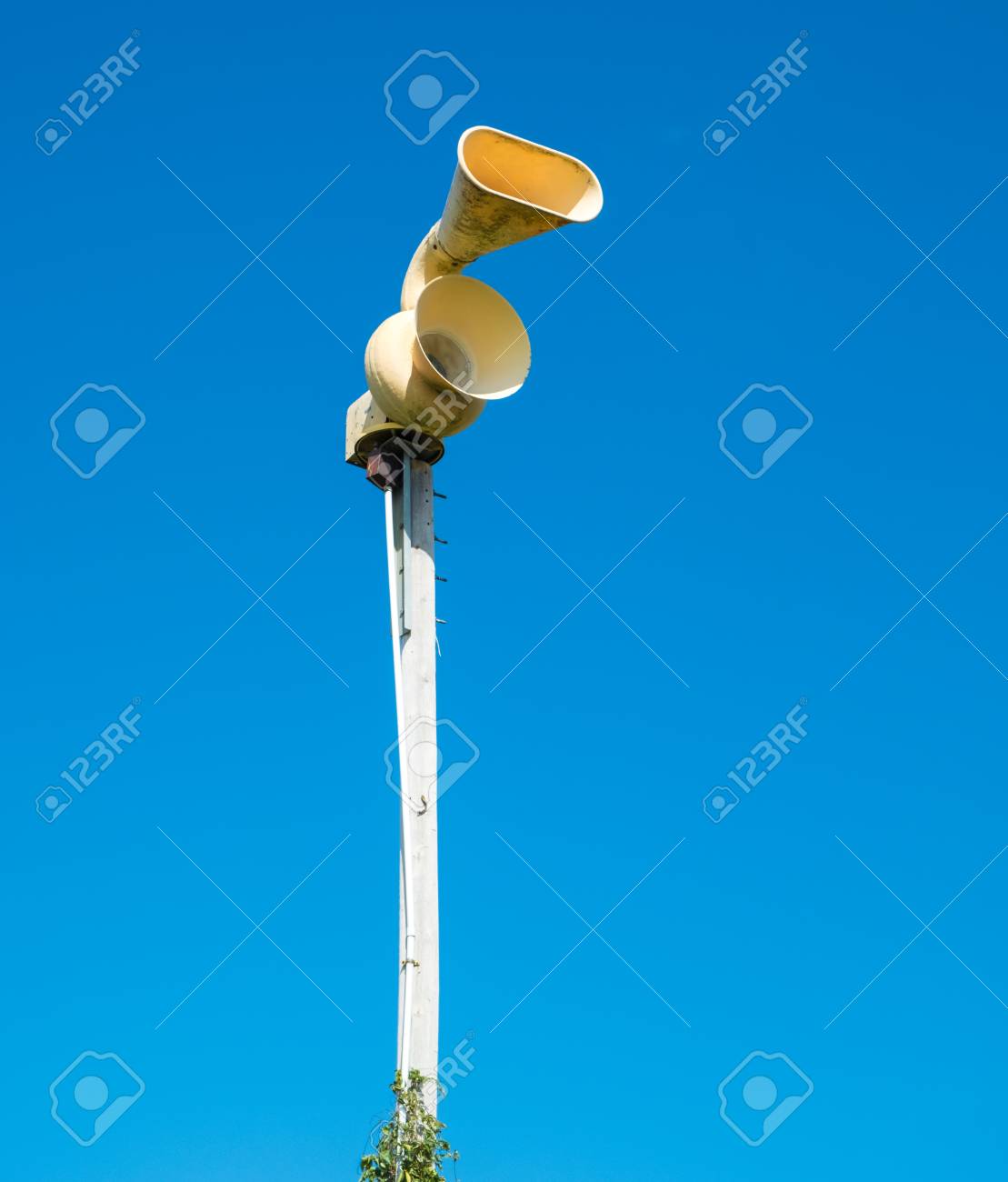 Old Mechanical Civil Defense Siren Also Known As Air Raid Siren Or Tornado Siren Stock Photo Picture And Royalty Free Image Image 108098839