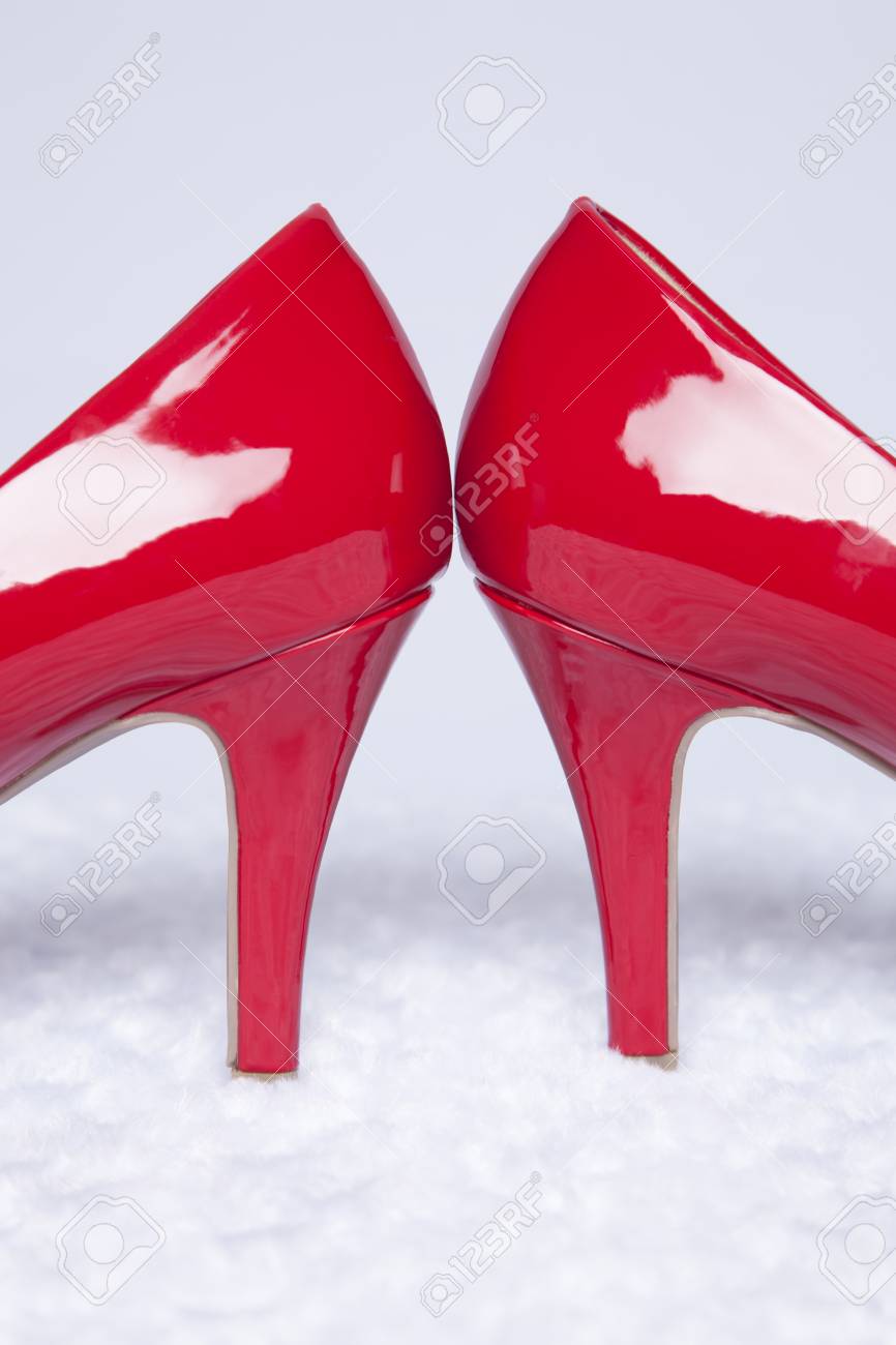 red patent leather pumps