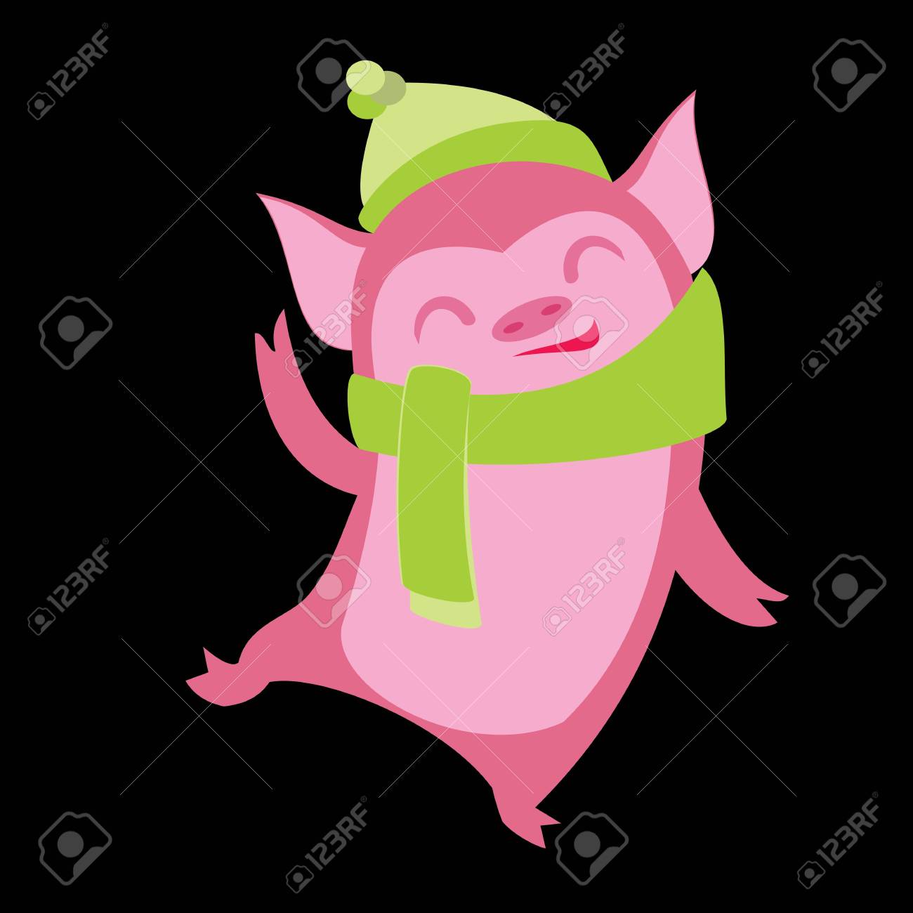 funny pig characters cartoon winter illustration of farm animals
