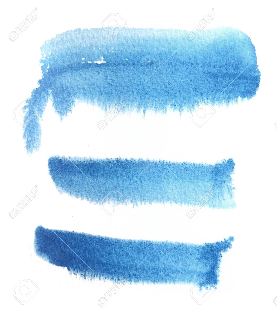 3 rough brush strokes in blue semi transparent water based paint