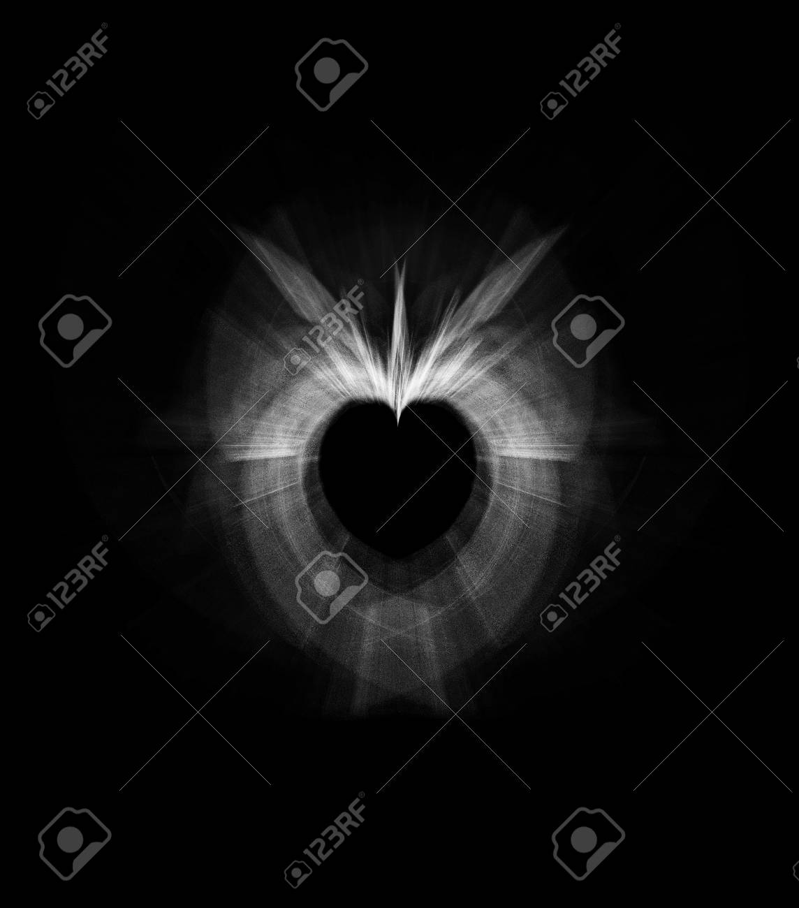 処理されたフラクタル心 ズームと美しい対称フラクタルぼかし 小さなハートの否定的なスペース 黒の背景に薄いグレーを作成します の写真素材 画像素材 Image