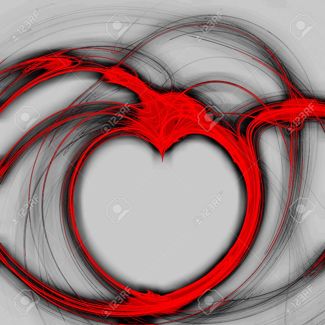 処理されたフラクタルの心 重ねてぼかし効果 赤の濃淡のグレーのハート形の否定的なスペースを作成する美しい炎フラクタル の写真素材 画像素材 Image