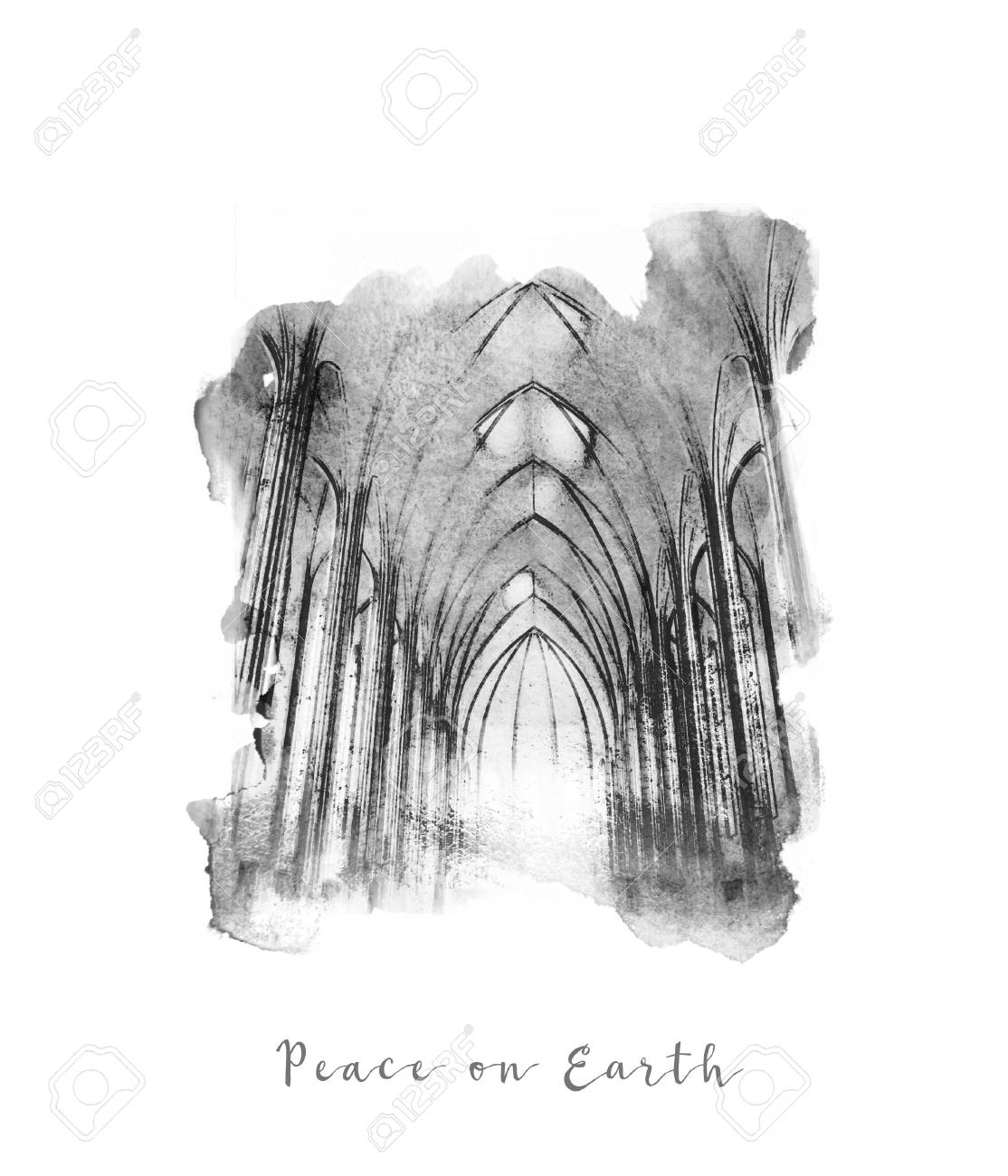 Christmas Card With The Words Peace On Earth With The Watercolor Stock Photo Picture And Royalty Free Image Image