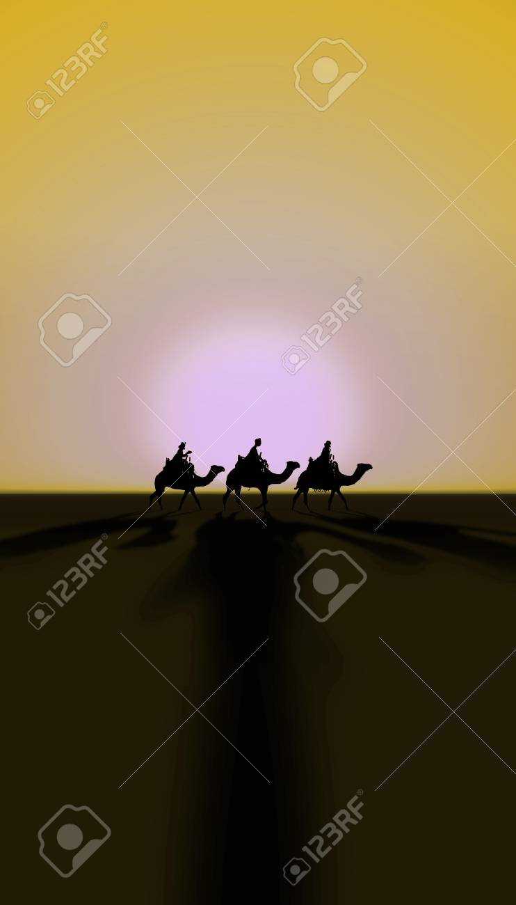 three kings christmas card with the 3 wise men on camels with three kings christmas