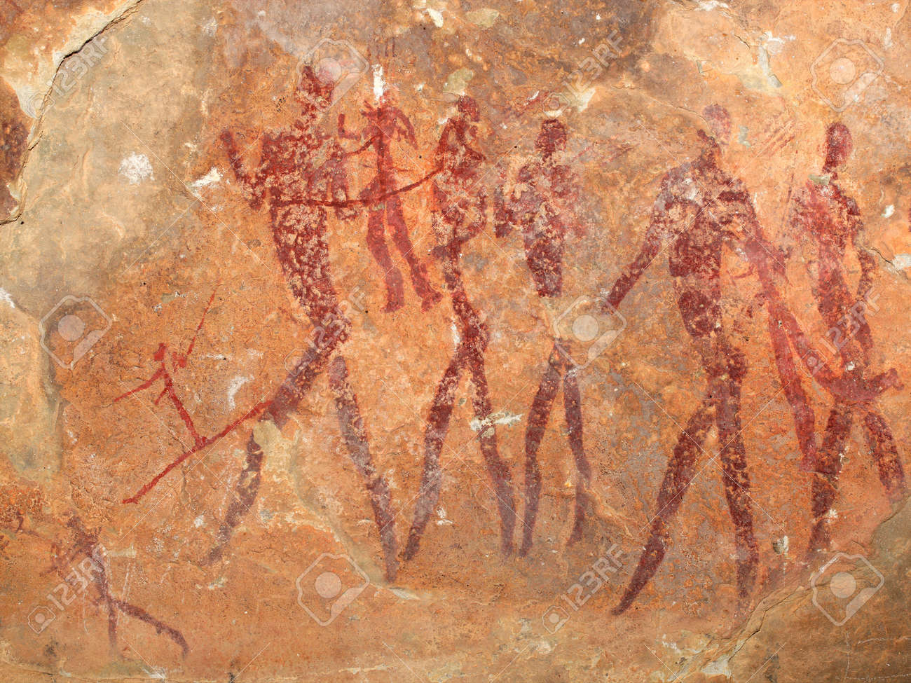 Bushmen (san) rock painting depicting human figures, South Africa - 13885573 Bushmen (san) rock painting depicting human figures, South Africa - 13885573